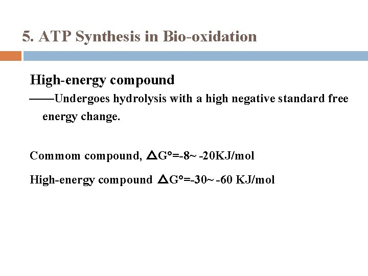 5. ATP Synthesis in Bio-oxidation High-energy compound ——Undergoes hydrolysis with a high negative standard