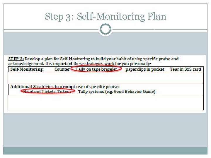 Step 3: Self-Monitoring Plan 