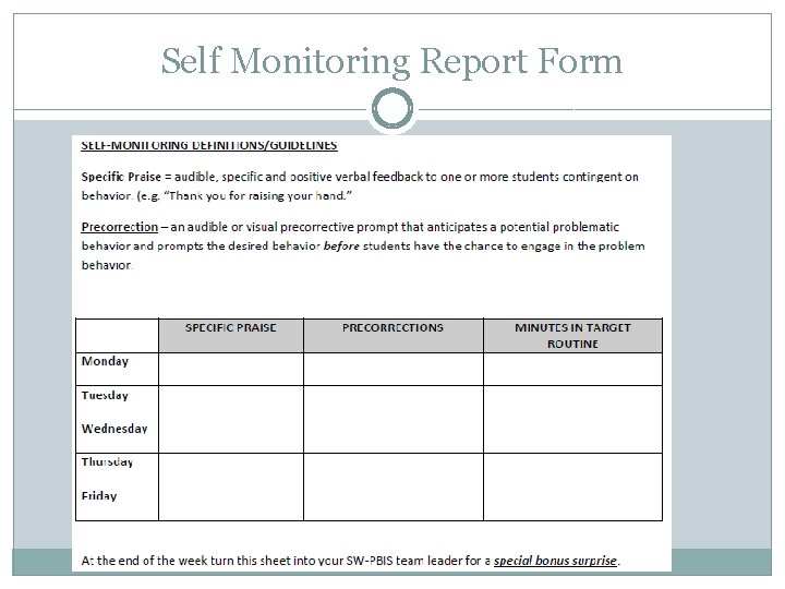 Self Monitoring Report Form 