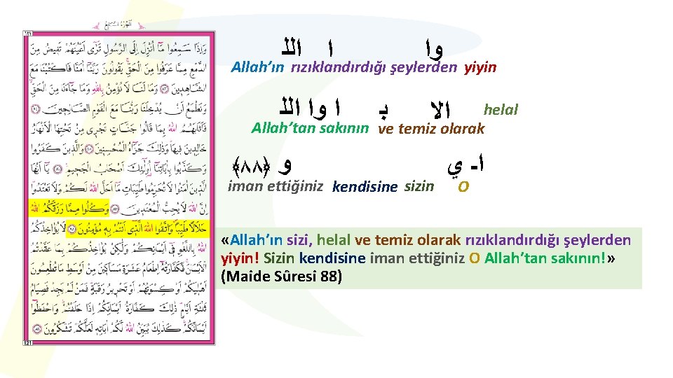  ﻭﺍ ﺍﻟﻠ ﺍ Allah’ın rızıklandırdığı şeylerden yiyin ﺍ ﻭﺍ ﺍﻟﻠ Allah’tan sakının ﴾٨٨﴿