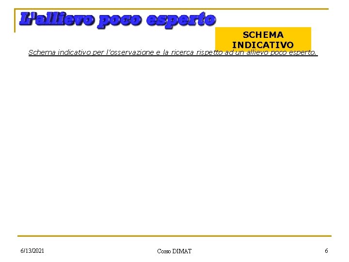SCHEMA INDICATIVO Schema indicativo per l'osservazione e la ricerca rispetto ad un allievo poco