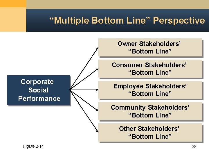 “Multiple Bottom Line” Perspective Owner Stakeholders’ “Bottom Line” Consumer Stakeholders’ “Bottom Line” Corporate Social