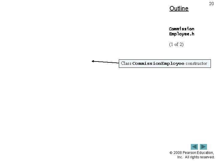 Outline 20 Commission Employee. h (1 of 2) Class Commission. Employee constructor 2008 Pearson