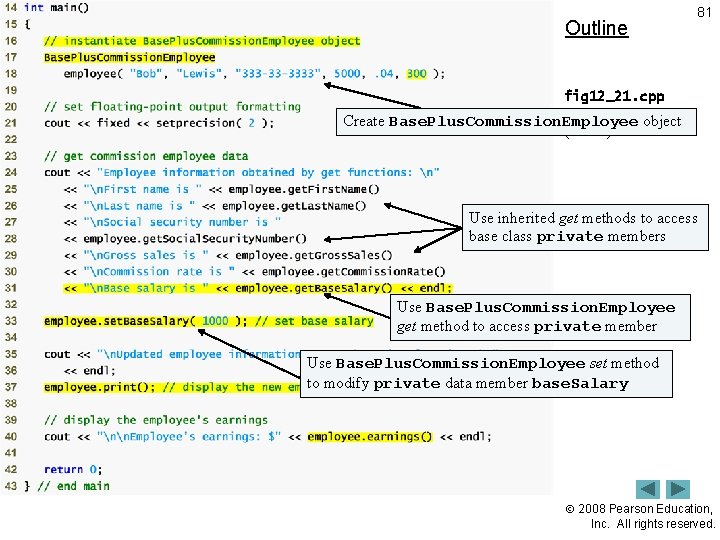 Outline 81 fig 12_21. cpp Create Base. Plus. Commission. Employee object (2 of 3)