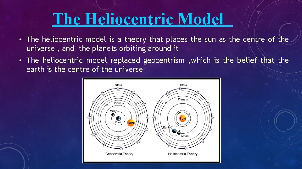 The Heliocentric Model • The heliocentric model is a theory that places the sun