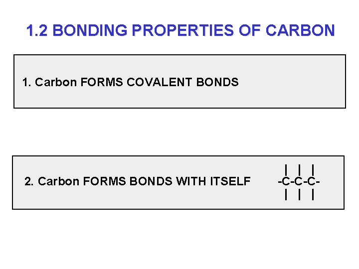 1. 2 BONDING PROPERTIES OF CARBON 1. Carbon FORMS COVALENT BONDS 2. Carbon FORMS