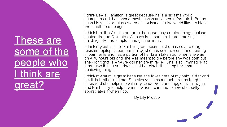 I think Lewis Hamilton is great because he is a six time world champion