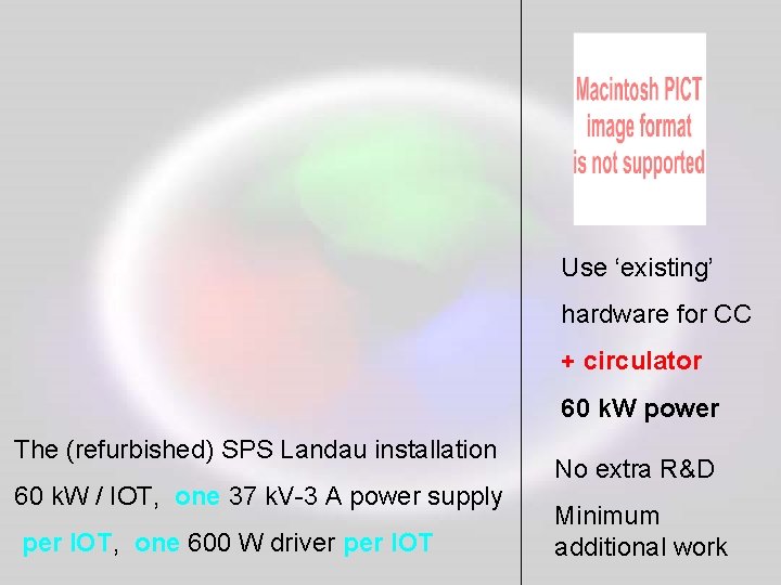 Use ‘existing’ hardware for CC + circulator 60 k. W power The (refurbished) SPS