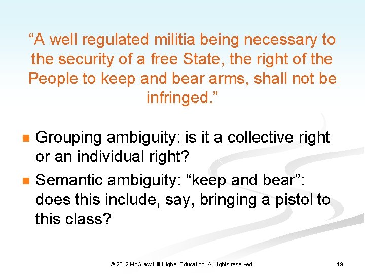 “A well regulated militia being necessary to the security of a free State, the