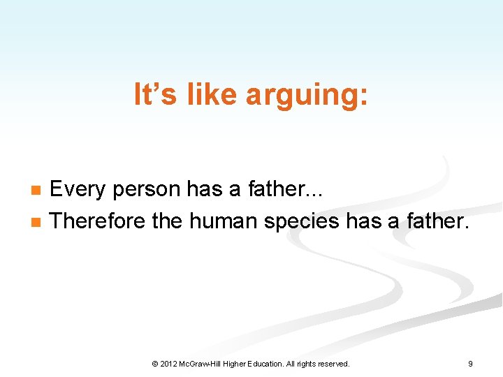 It’s like arguing: n n Every person has a father. . . Therefore the