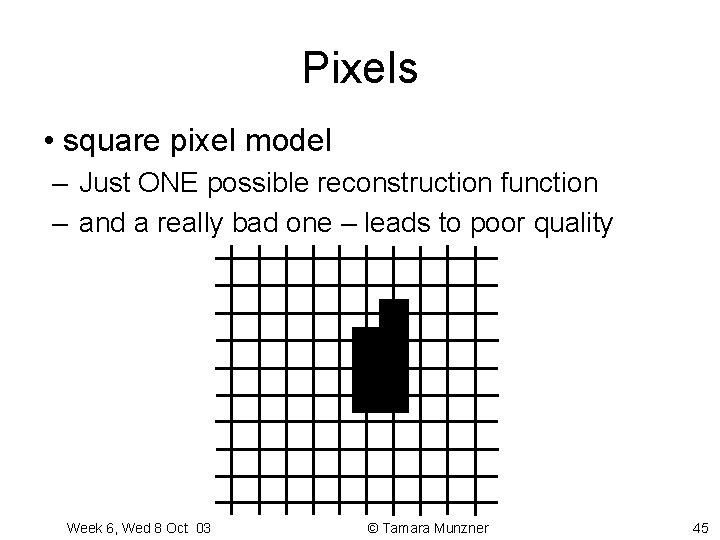 Pixels • square pixel model – Just ONE possible reconstruction function – and a Pixels • square pixel model – Just ONE possible reconstruction function – and a
