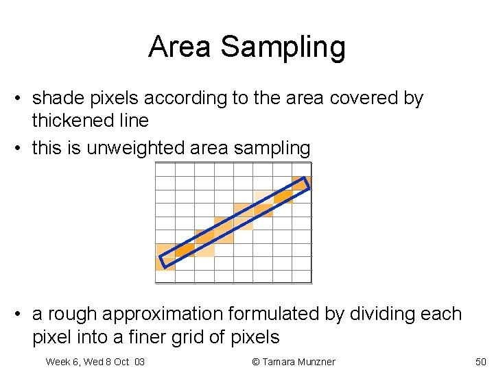 Area Sampling • shade pixels according to the area covered by thickened line • Area Sampling • shade pixels according to the area covered by thickened line •