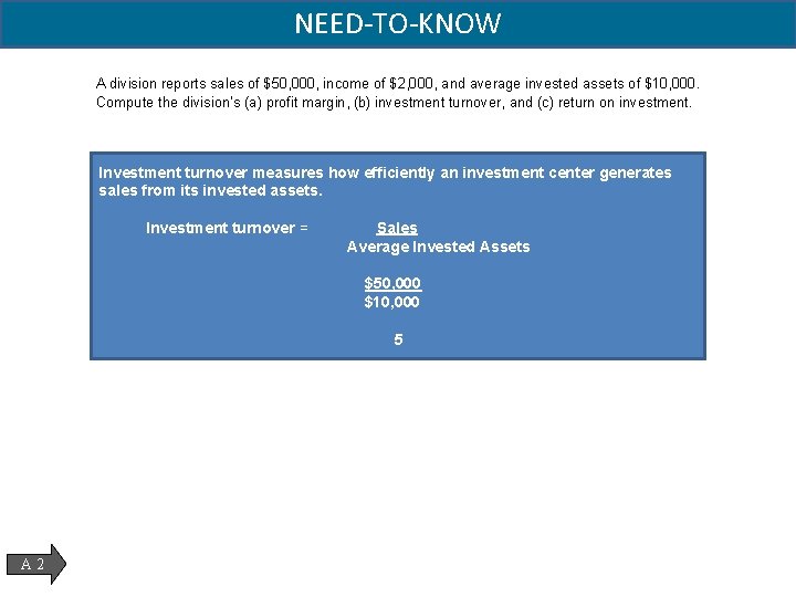 Need NEED-TO-KNOW to Know (24 -2 b) A division reports sales of $50, 000,