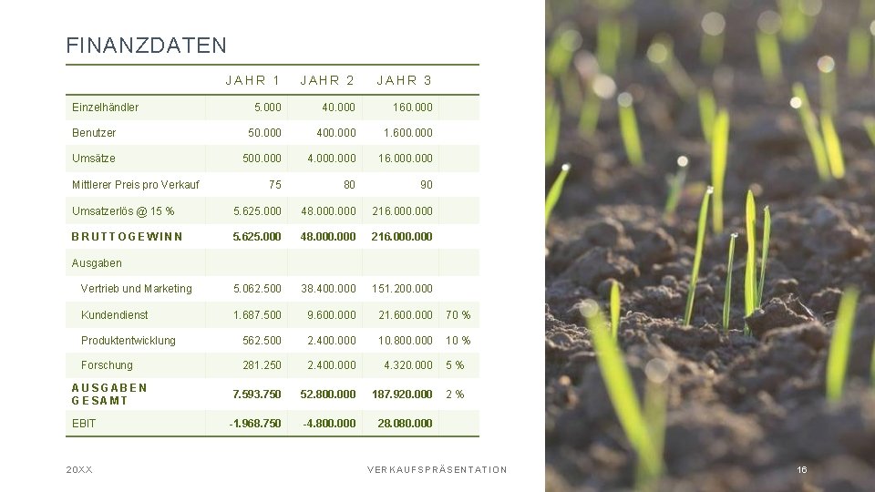 FINANZDATEN JAHR 1 JAHR 2 JAHR 3 5. 000 40. 000 160. 000 Benutzer