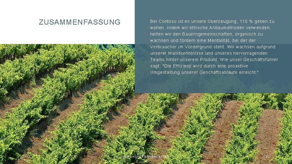 ZUSAMMENFASSUNG Bei Contoso ist es unsere Überzeugung, 110 % geben zu wollen. Indem wir