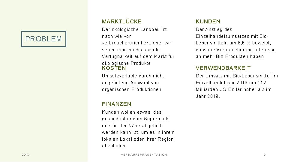 PROBLEM MARKTLÜCKE KUNDEN Der ökologische Landbau ist nach wie vor verbraucherorientiert, aber wir sehen