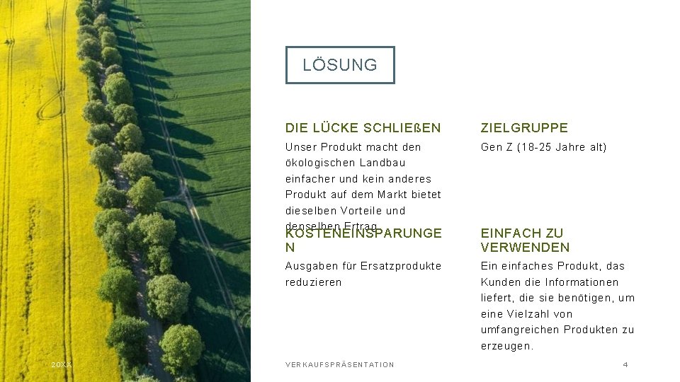 LÖSUNG DIE LÜCKE SCHLIEßEN ZIELGRUPPE Unser Produkt macht den ökologischen Landbau einfacher und kein