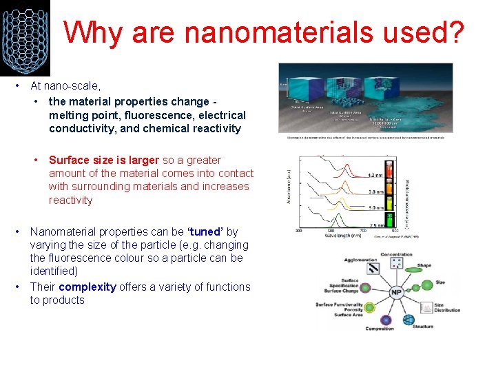 Why are nanomaterials used? • At nano-scale, • the material properties change melting point,