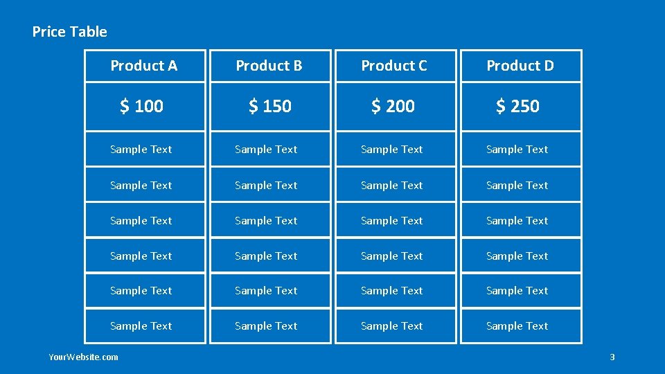 Price Table Product A Product B Product C Product D $ 100 $ 150