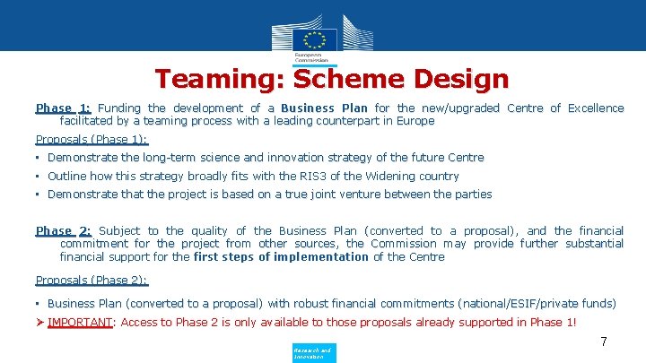 Teaming: Scheme Design Phase 1: Funding the development of a Business Plan for the