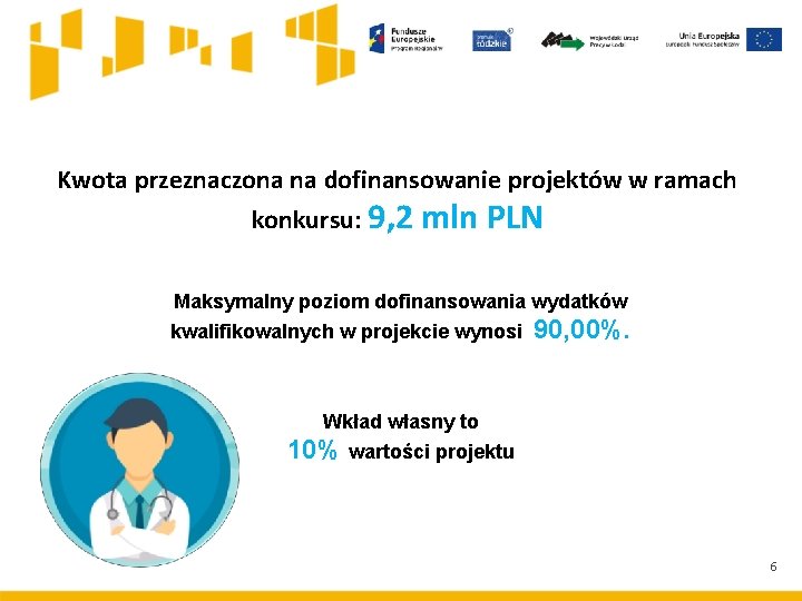 Kwota przeznaczona na dofinansowanie projektów w ramach konkursu: 9, 2 mln PLN Maksymalny poziom