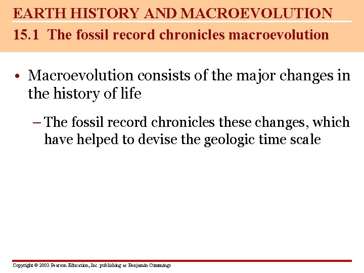 EARTH HISTORY AND MACROEVOLUTION 15. 1 The fossil record chronicles macroevolution • Macroevolution consists