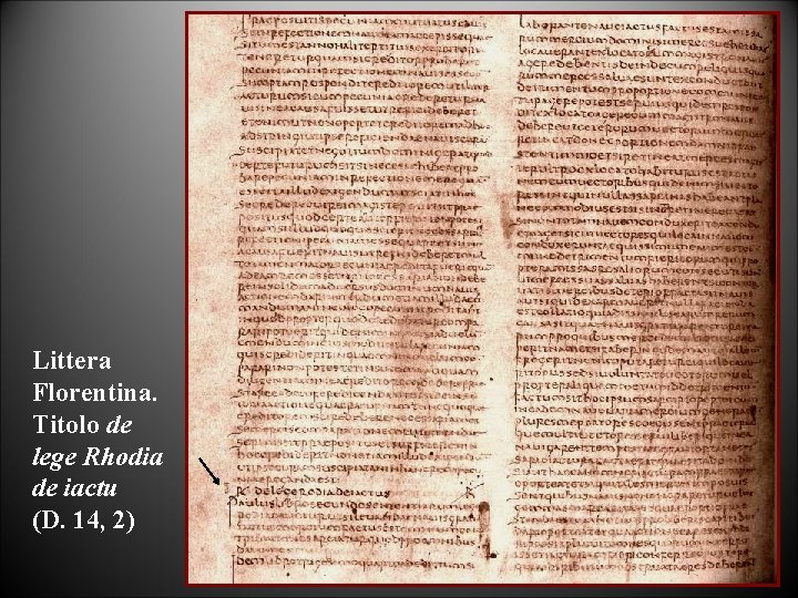 Littera Florentina. Titolo de lege Rhodia de iactu (D. 14, 2) 