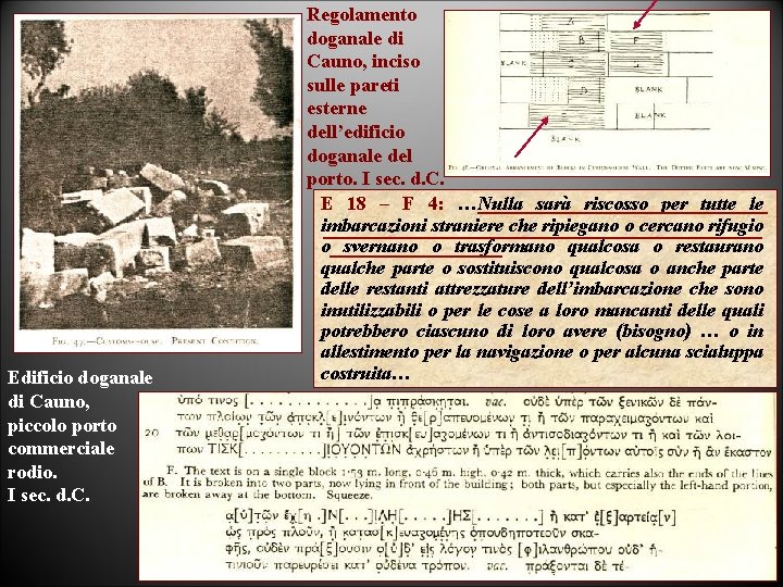 Edificio doganale di Cauno, piccolo porto commerciale rodio. I sec. d. C. Regolamento doganale