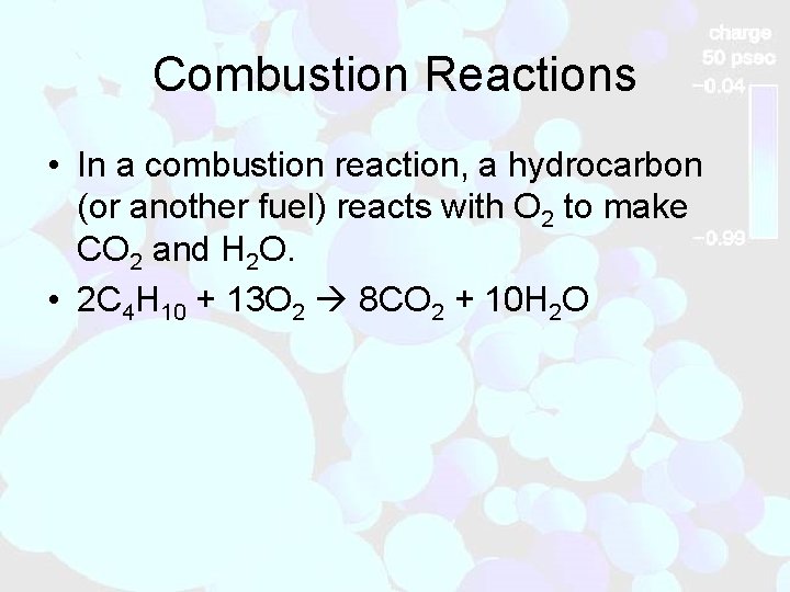 Combustion Reactions • In a combustion reaction, a hydrocarbon (or another fuel) reacts with