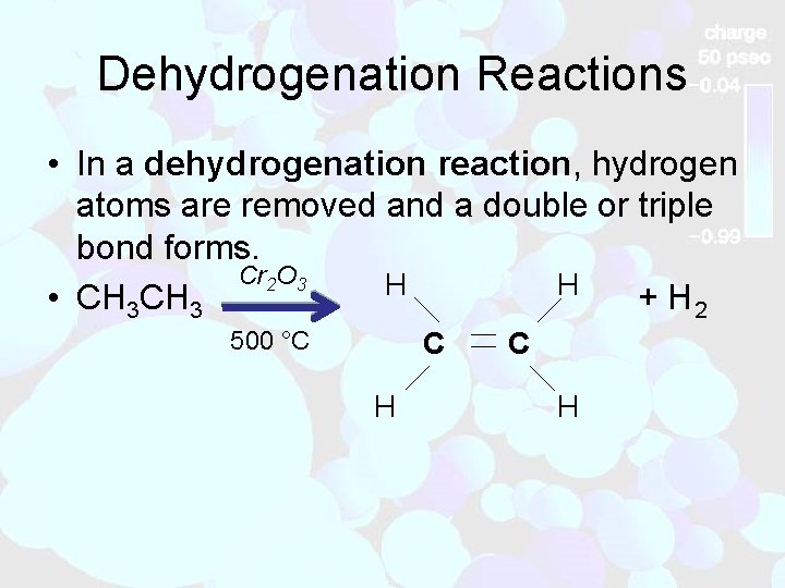 Dehydrogenation Reactions • In a dehydrogenation reaction, hydrogen atoms are removed and a double