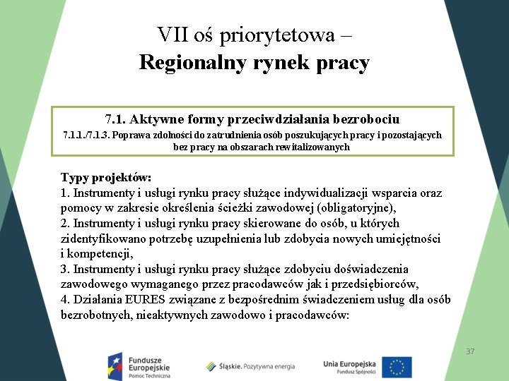 VII oś priorytetowa – Regionalny rynek pracy 7. 1. Aktywne formy przeciwdziałania bezrobociu 7.