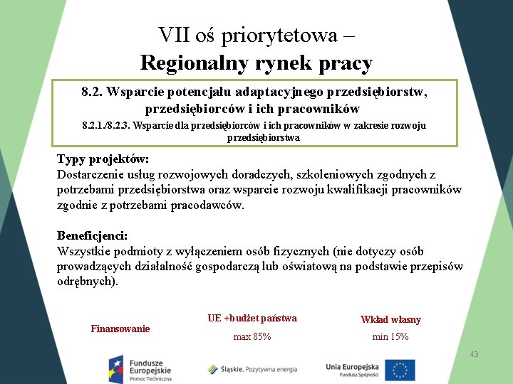 VII oś priorytetowa – Regionalny rynek pracy 8. 2. Wsparcie potencjału adaptacyjnego przedsiębiorstw, przedsiębiorców