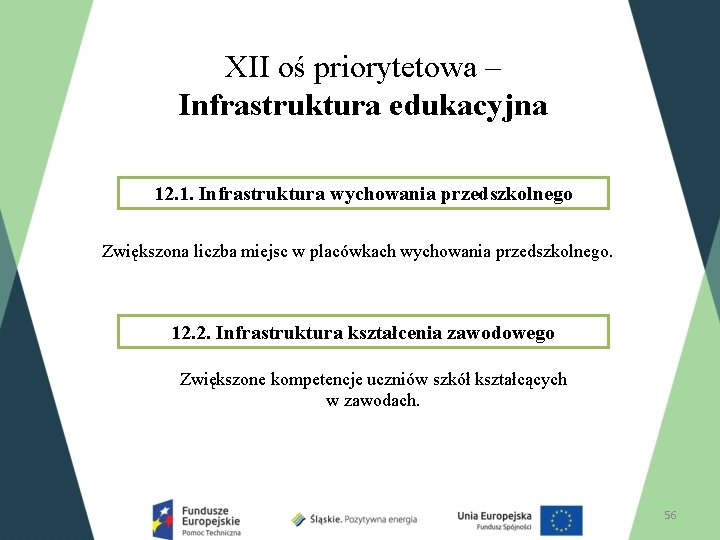 XII oś priorytetowa – Infrastruktura edukacyjna 12. 1. Infrastruktura wychowania przedszkolnego Zwiększona liczba miejsc