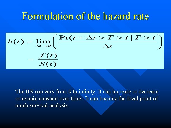 Formulation of the hazard rate The HR can vary from 0 to infinity. It