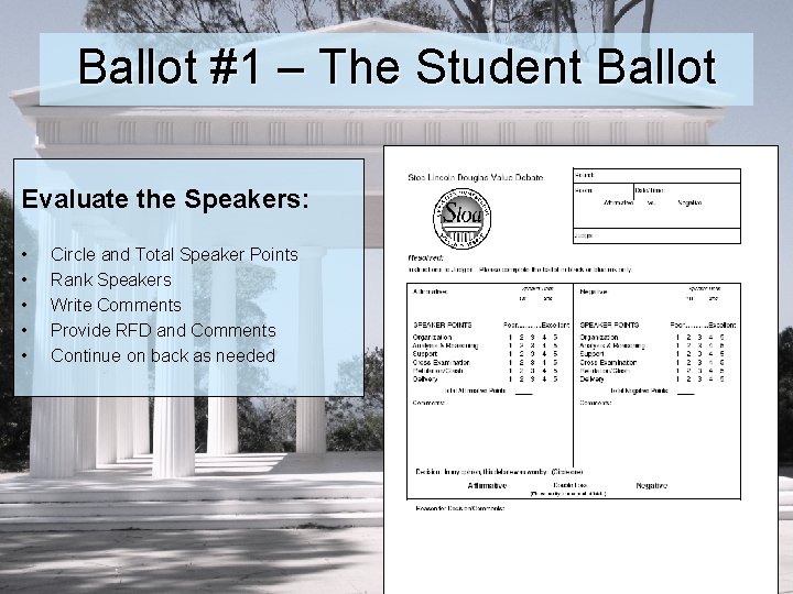 Ballot #1 – The Student Ballot Evaluate the Speakers: • • • Circle and