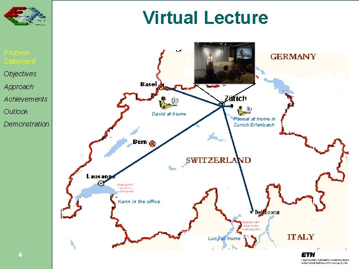 Virtual Lecture Problem Statement Objectives Approach Achievements Outlook David at home Demonstration Pascal at
