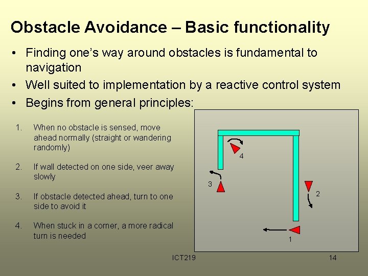 Obstacle Avoidance – Basic functionality • Finding one’s way around obstacles is fundamental to