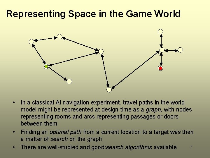 Representing Space in the Game World • In a classical AI navigation experiment, travel