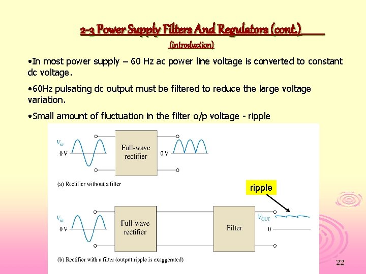 2 -3 Power Supply Filters And Regulators (cont. ) (introduction) • In most power
