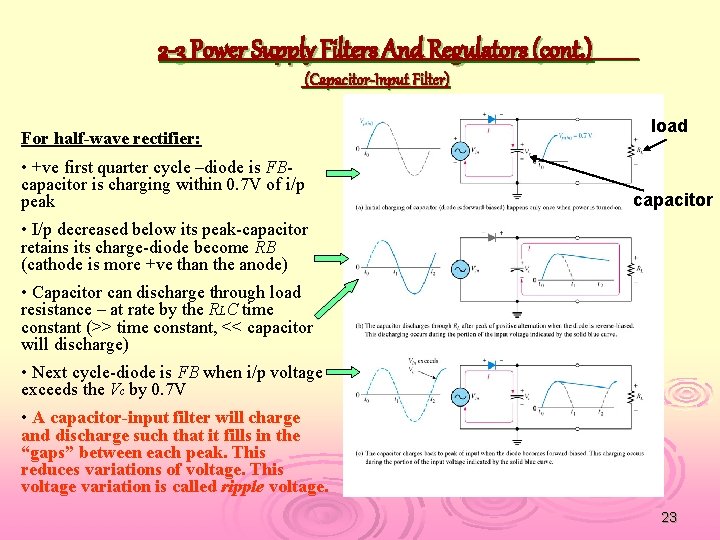 2 -3 Power Supply Filters And Regulators (cont. ) (Capacitor-Input Filter) For half-wave rectifier:
