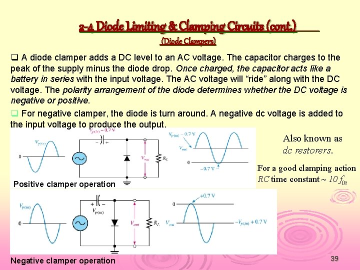 2 -4 Diode Limiting & Clamping Circuits (cont. ) (Diode Clampers) q A diode