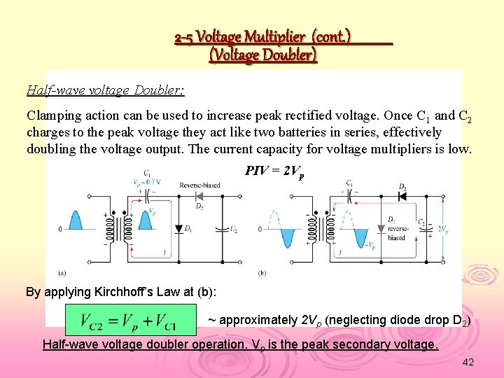 2 -5 Voltage Multiplier (cont. ) (Voltage Doubler) Half-wave voltage Doubler: Clamping action can