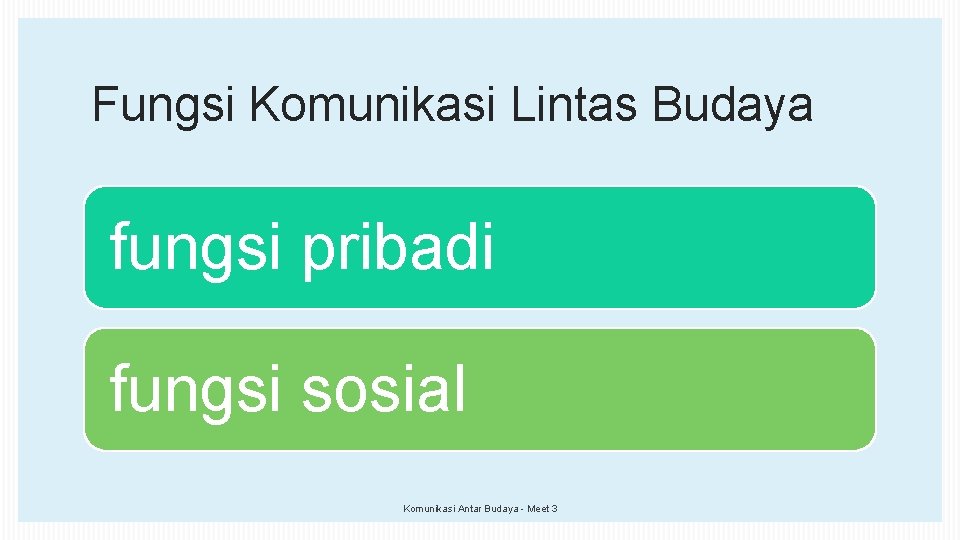 Fungsi Komunikasi Lintas Budaya fungsi pribadi fungsi sosial Komunikasi Antar Budaya - Meet 3