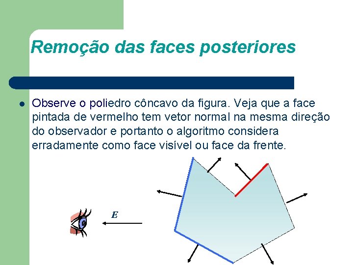 Remoção das faces posteriores l Observe o poliedro côncavo da figura. Veja que a