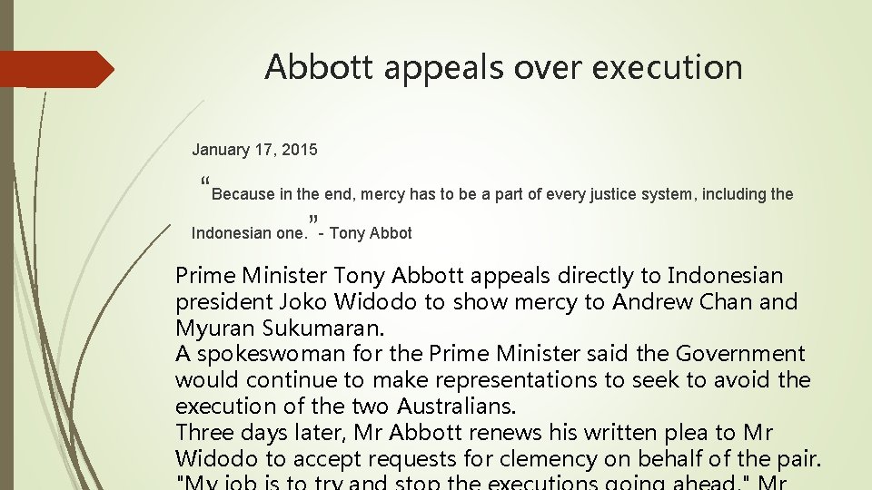 Abbott appeals over execution January 17, 2015 “Because in the end, mercy has to