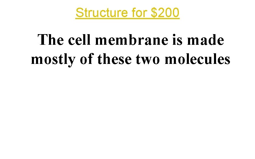 Structure for $200 The cell membrane is made mostly of these two molecules 