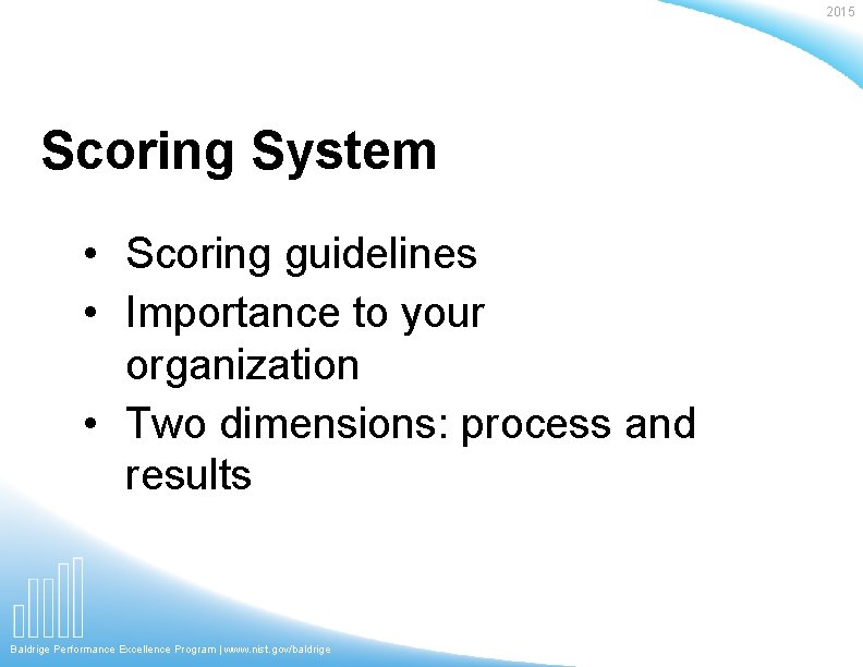 2015 Scoring System • Scoring guidelines • Importance to your organization • Two dimensions: