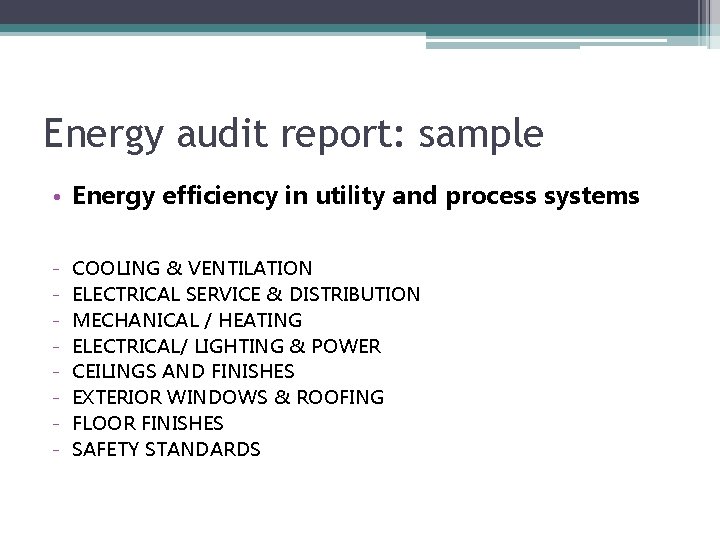 Energy audit report: sample • Energy efficiency in utility and process systems - COOLING