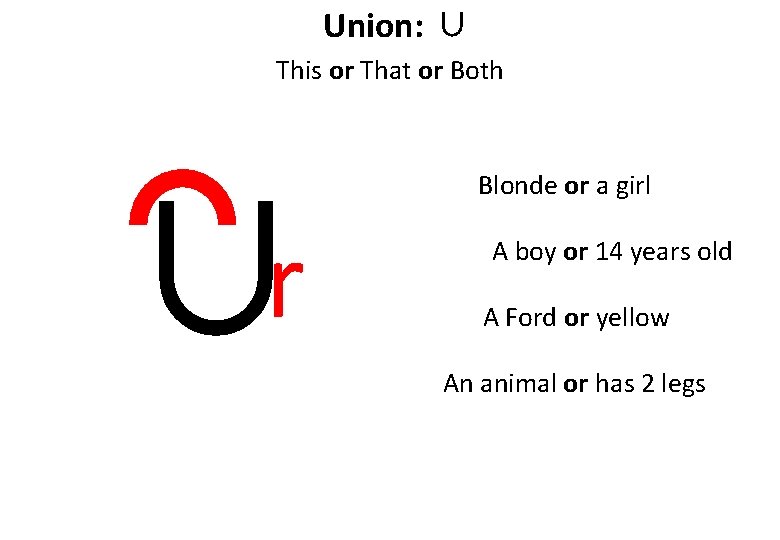 Union: ∪ This or That or Both ∪ r Blonde or a girl A