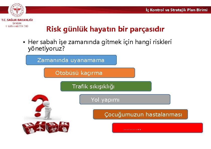 İç Kontrol ve Stratejik Plan Birimi Risk günlük hayatın bir parçasıdır • Her sabah